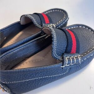 Kids Navy Blue Loafers with Red Stripe